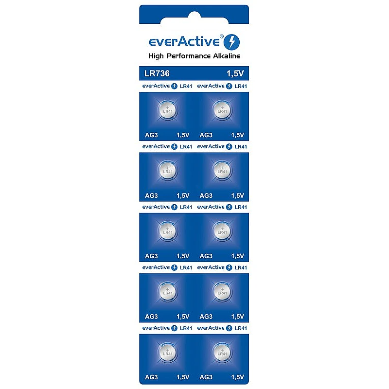 EverActive Μπαταρίες αλκαλικές κουμπιά 1,5V 192F /G3 LR736 LR41 AG3 LR41 blister 10 τεμαχίων EverActive Μπαταρίες αλκαλικές κουμπιά 1,5V 192F /G3 LR736 LR41 AG3 LR41 blister 10 τεμαχίων