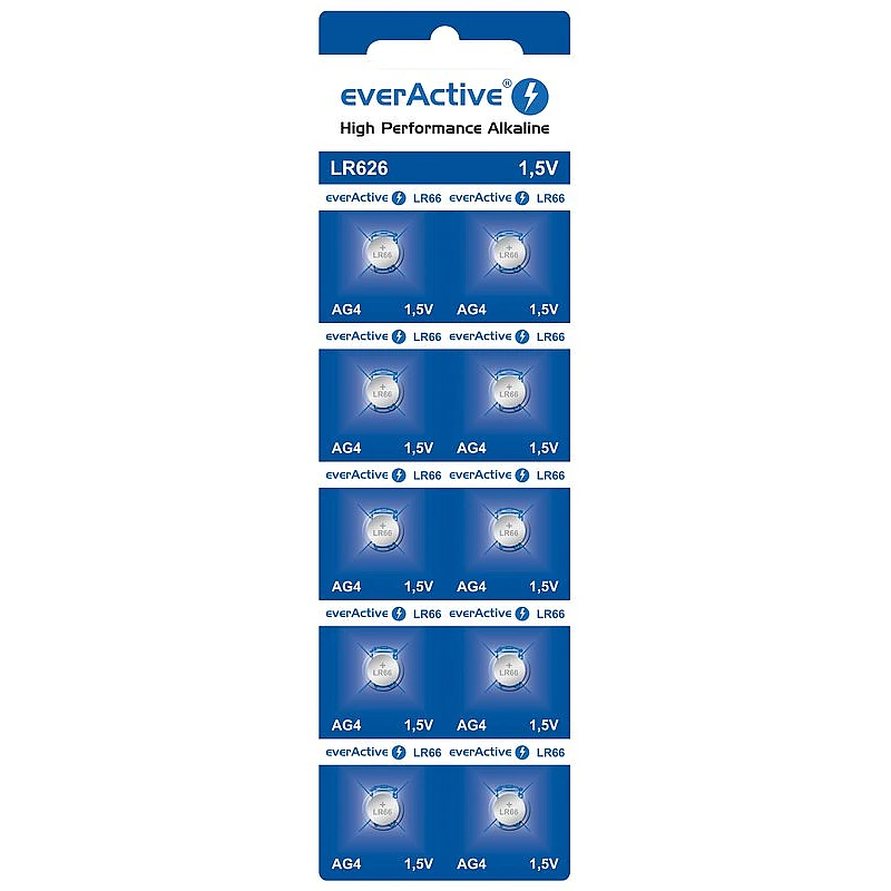 EverActive Μπαταρίες αλκαλικές κουμπιά 1,5V AG4 LR626 LR66 blister 10 τεμαχίων EverActive Μπαταρίες αλκαλικές κουμπιά 1,5V AG4 LR626 LR66 blister 10 τεμαχίων