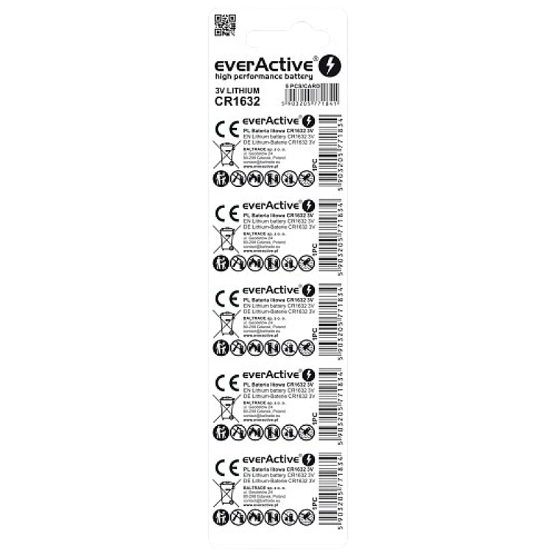 ΕverActive CR1632 Μπαταρίες Λιθίου 3V 140mAh 5τμχ CR16325BL