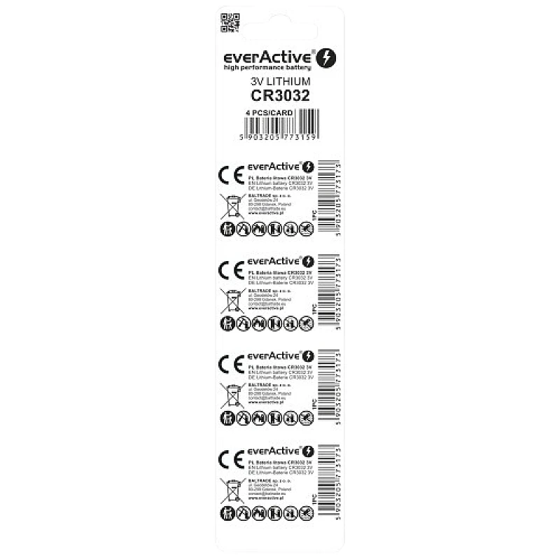 EverActive CR3032 Μπαταρίες Λιθίου 3V 580mAh 4τμχ CR30324BL