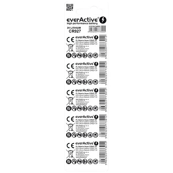 EverActive CR927 Μπαταρίες Λιθίου 3V 30mAh 5τμχ CR9275BL