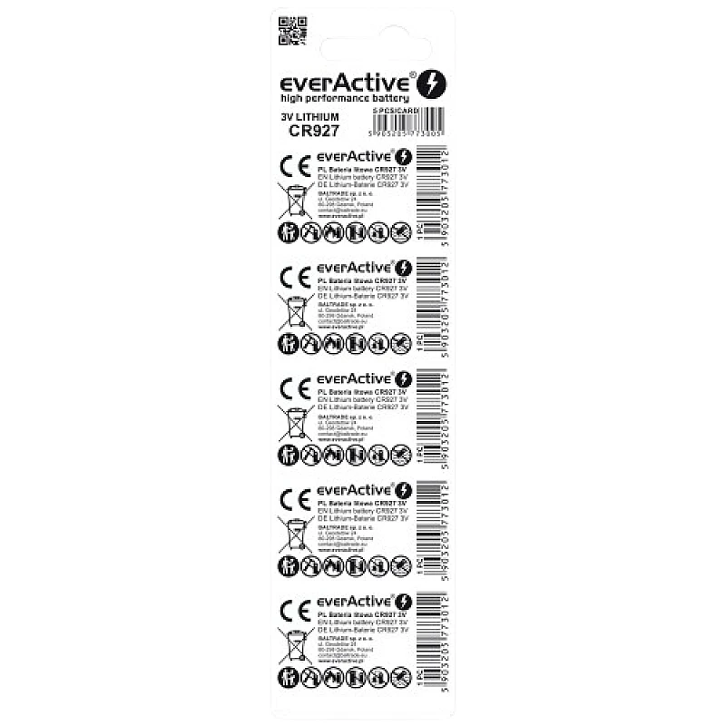 EverActive CR927 Μπαταρίες Λιθίου 3V 30mAh 5τμχ CR9275BL