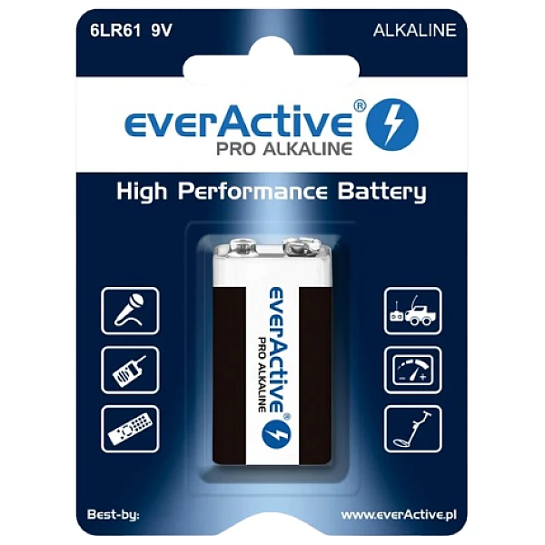 EverActive Pro Alkaline 6LR61 / 6LF22 Αλκαλική Μπαταρία 9V 650mAh 1τμχ EV6LR61-PRO