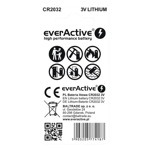 EverActive CR2032 Μπαταρίες Λιθίου 3V 220mAh 2τμχ CR20322BL