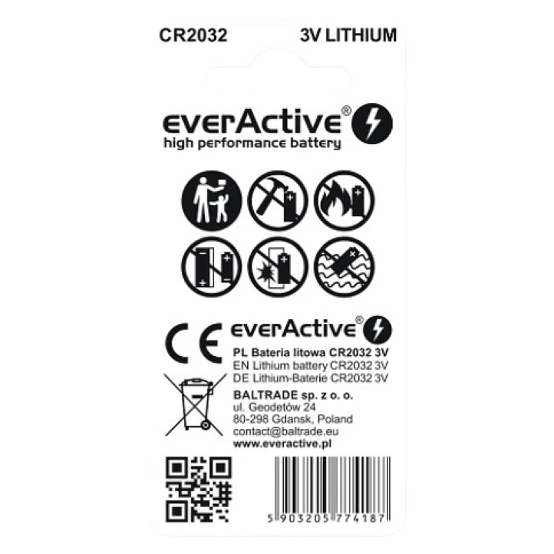 EverActive CR2032 Μπαταρίες Λιθίου 3V 220mAh 2τμχ CR20322BL