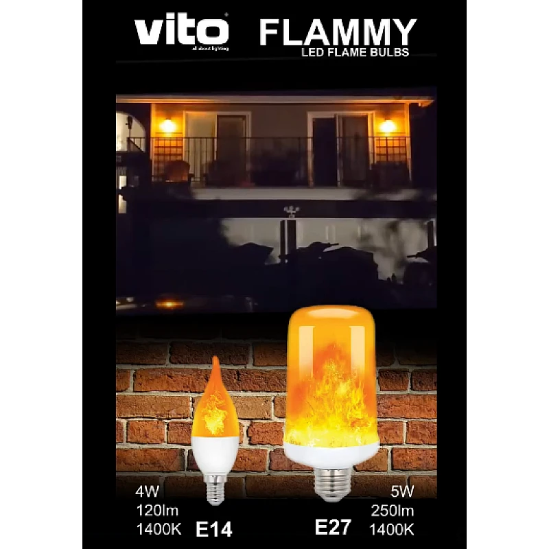 Λαμπτήρας Led E14 C37 3Watt Θερμό λευκό 1400K Κεράκι φλόγα FLAMMY 1519730 VITO Λαμπτήρας Led E14 C37 3Watt Θερμό λευκό 1400K Κεράκι φλόγα FLAMMY 1519730 VITO