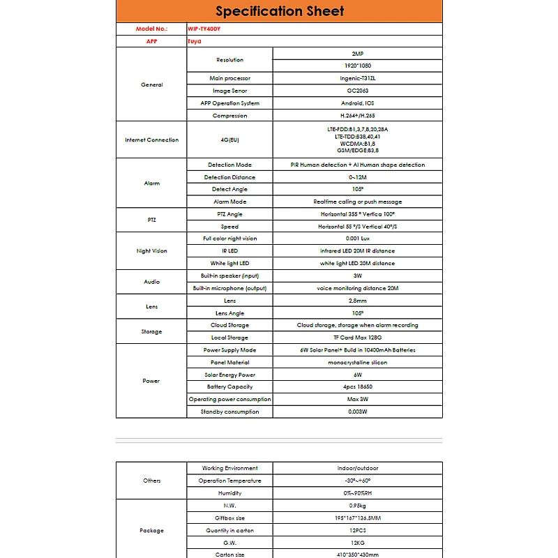 CAMWON WIP-TY400Y Ηλιακή 4G Wireless PTZ κάμερα 2Mpixels Με κάρτα SIM Λευκή