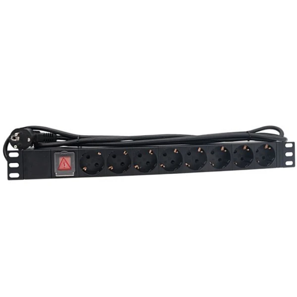PDU-1U-8G-MS Πολύπριζο Για Rack 19" 1U 8 Θέσεων με Καλώδιο 1,8m Μαύρο OEM