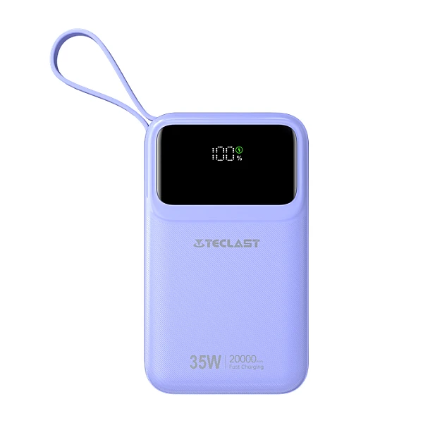 TECLAST Q20 Pro-P Power Bank 20.000mAh 35W με Ενσωματωμένα Καλώδια Type-C & Lightning – Μωβ
