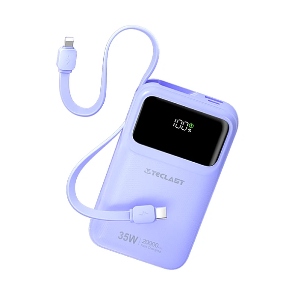 TECLAST Q20 Pro-P Power Bank 20.000mAh 35W με Ενσωματωμένα Καλώδια Type-C & Lightning – Μωβ