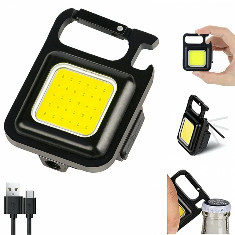 Επαναφορτιζόμενος Φακός Μπρελόκ COB LED 500 Lumens Αλουμινίου Μαύρος Rechargeable Keychain Light K-011