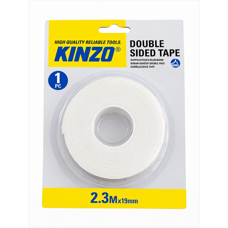 KINZO Αυτοκόλλητη Ταινία Διπλής Όψης 2,3 m × 19 mm, Λευκή 79353