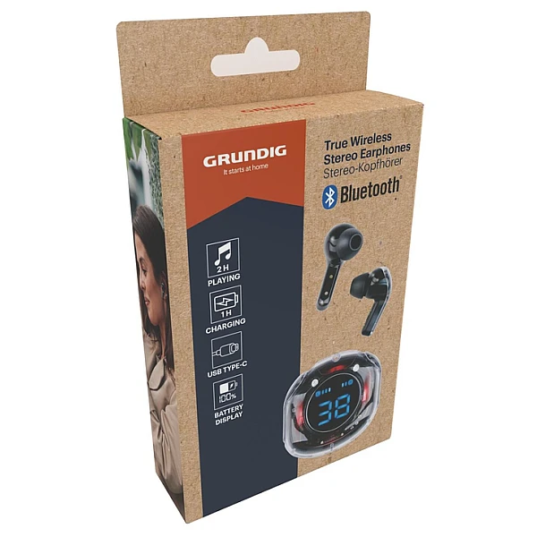 GRUNDIG Ασύρματα Ακουστικά Bluetooth True Wireless TWS με Θήκη Φόρτισης – Transparent Black 27071
