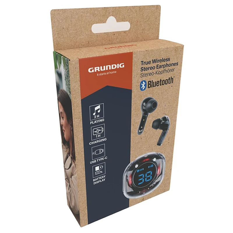 GRUNDIG Ασύρματα Ακουστικά Bluetooth True Wireless TWS με Θήκη Φόρτισης – Transparent Black 27071